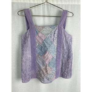 Vintage Blue Sky Top Womens Medium Purple Quilted Patchwork Tank Grannycore Cute - Picture 1 of 6