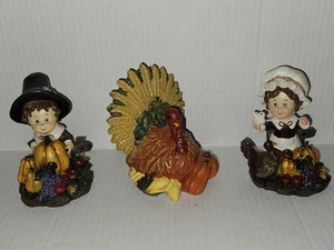 Thanksgiving Pilgrim Boy, Pilgrim Girl, Turkey Resin Figurines Hobby Lobby 2018 - Picture 1 of 9