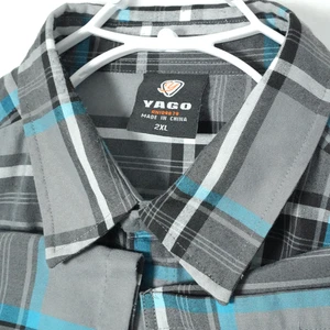 YAGO Shirt Men's 2XL XXL Gray Plaid Button Up Short Sleeve Baggy Y2K Streetwear - Picture 1 of 9
