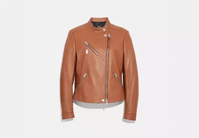Chaqueta Coach Mujer Marrón Cuero Oveja Moto Uptown Corredor Talla XS NUEVA SIN ETIQUETAS Foto 1 de 4