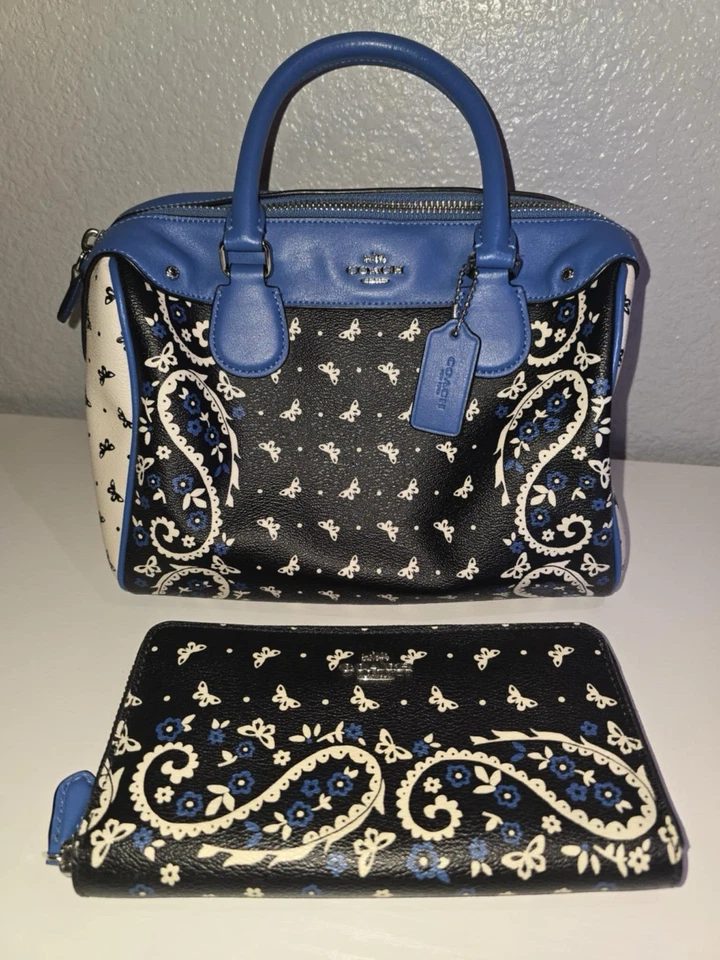 COACH Butterfly Bandana print Handbag With Matching Wallet. F59328. Pre-owned - Image 1 of 4