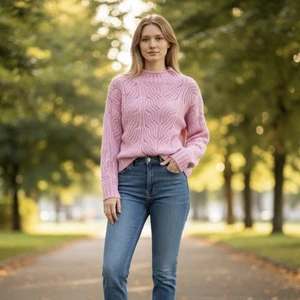 J. Suéter Crew Pointelle Tejido con Cable Alpaca BalletCore Rosa Talla S Cottage Core - Imagen 1 de 11