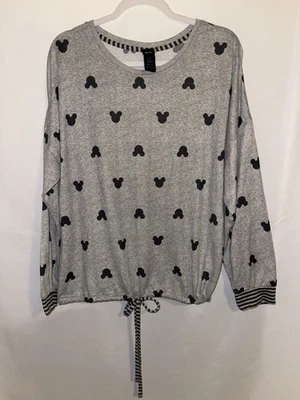 Disney Sweater Cinch Tie Waist Gray With Black Mickey Head Design Women’s XL - Image 1 of 4