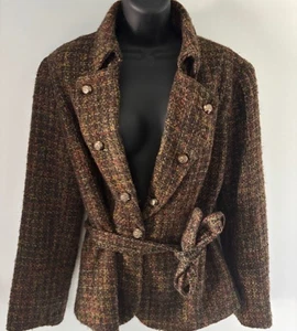 Larry Levine Braun 16 Tweed Blazer Metallic Knöpfe Bindeband Taille Herbst Luxe Modern - Bild 1 von 8