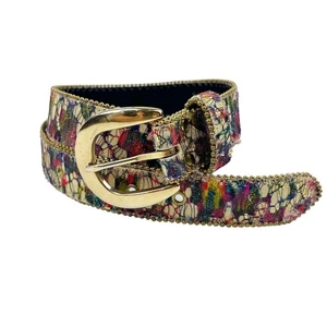 Vintage Elite Tapestry Beaded Belt Size Medium Floral Gold Buckle Bead Trim - Picture 1 of 10