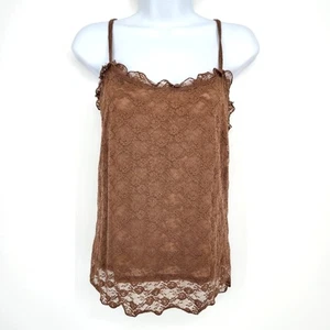 Old Navy Womens Ruffle Neck Camisole Top Size 2X Warm Taupe Lace Fairy Dainty - Picture 1 of 8