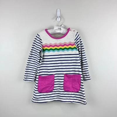 Mini Boden Fun Pocket Jersey Dress Navy Ivory Rainbow Wave 2-3 - Image 1 of 4