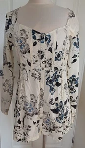New JOE BROWNS Cream Blue FLORAL Lightweight COTTON Long Slve TUNIC TOP 18 BoHo - Picture 1 of 4