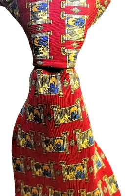 Richel Royal Red Silk Tie Gold Blue Greek Column Pattern VTG Designer 58”x3.75” - Image 1 of 3