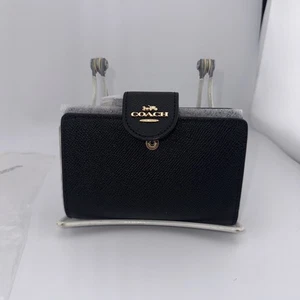 Portafoglio Coach Medium Angolare Zip In Pelle Nero 6390 - Nuovo Con Etichette - - Foto 1 di 4