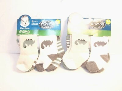 2X Total 8 GERBER Sz 0-6M Boy 4-Pack ORGANIC Cotton Wiggle-Proof Socks Dinosaur - Image 1 of 2