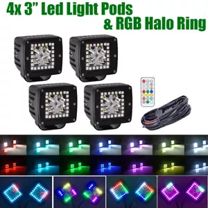 4X 3inch 24W LED Work Light Pods Offroad with RGB Halo Chasing & Wiring Kit - Bild 1 von 12