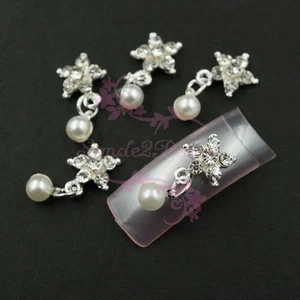 20 Dangle Star Flower Silver Tone Nail Art Alloy Charms Jewelry DIY Design Decor - Picture 1 of 4