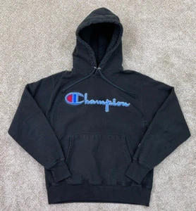 Champion Suéter Para Hombres Mediano Negro Sudadera con Capucha Logo Grande Tejido Inverso Sudadera - Imagen 1 de 10