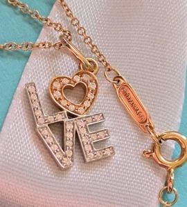Tiffany & Co LOVE Diamond 18k Rose & White Gold Necklace 16" NEW ✨ US SELLER ✨️  - Picture 1 of 5
