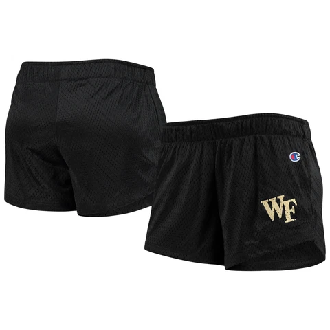 Women's Champion Black Wake Forest Demon Deacons Logo Mesh Shorts Cover