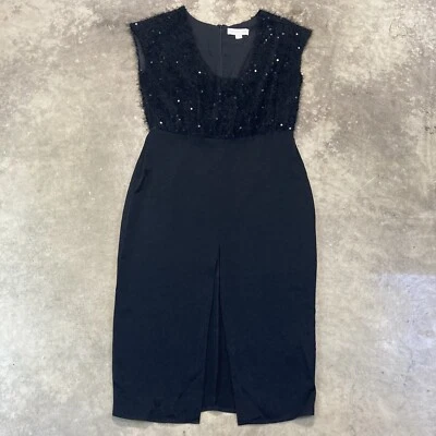 Rachel Zoe Dress Womens 8 Black Mayberry Eyelash Sequins Front Slit Evening Midi - Image 1 of 4