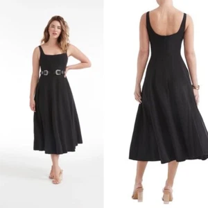Hermoza Women’s Size 6 The Ana Panel Dress midi Linen square neck Fit and flare - Picture 1 of 8