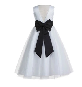 V-Back Lace Edge Ivory Flower Girl Dress Communion Dress Toddler Baptism Dresses - Picture 1 of 68