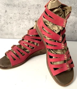 Gee Wawa Handmade Women's Gladiator Watermelon Red Leather Sandals Size US 7 - Picture 1 of 16