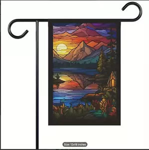 Colorful Lakeside Camping-Themed Garden Flag - Durable Polyester, 12"X18", - Picture 1 of 7