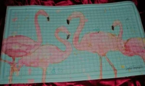 TROPICAL SPRING SUMMER PINK FLAMINGO VIVID COLORS WELCOME "ECO" MAT RUG 16"x 30" - Picture 1 of 6