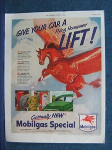 1950 famoso caballo rojo volador destacado - anuncio de revista móvil caballos de fuerza voladores - Imagen 1 de 1