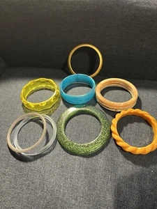 Plastic Bangle Bracelets, 10, Yellow, Green, Gold, All Ready To Adorn Your Arms  - Picture 1 of 7