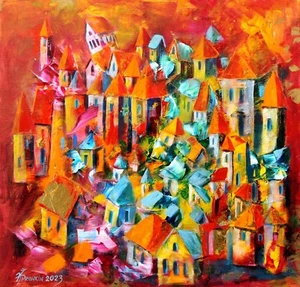 ORIGINAL OIL PAINTING COLOR THERAPY abstract ART by Vlad Pronkin 2023 TOWN RED - Bild 1 von 10