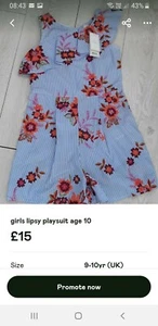 girls lipsy pinstriped playsuit age 10 new with tags (small sizing) - Picture 1 of 1