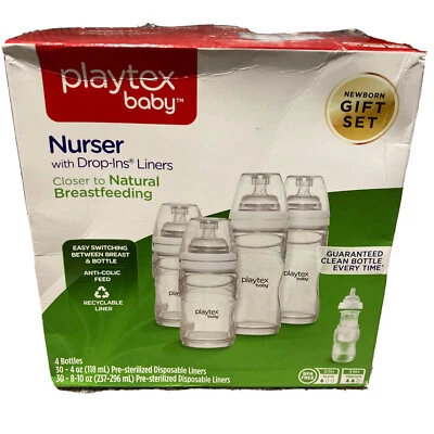 Playtex Baby Newborn Nurser (2) 8oz (2) 4oz Bottles 60 Drop-Ins Liners Open Box - Image 1 of 3