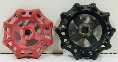 2 VTG Industrial Water Valve Handles Steampunk Art Garden Cast Iron 3 1/4" 3 1/2 Cover