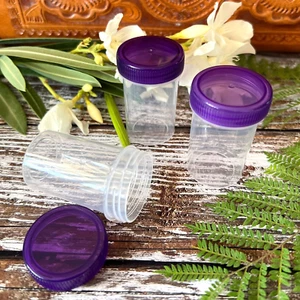 Clear Plastic Jars 10 See Thru  Purple Screw CAPS 1 ounce Containers #3811  USA - Picture 1 of 5