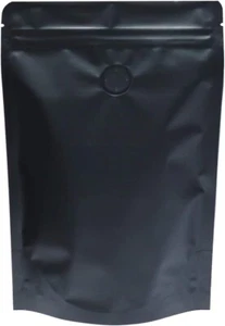 100 Count of 5oz Matte Black Stand up Zipper Pouch Coffee Bag with Valve - Picture 1 of 4