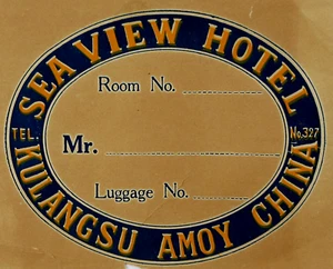 Vintage Luggage Label Amoy China Seaview Hotel Souvenir Xiamen Kulangsu 1920-30s - Picture 1 of 5