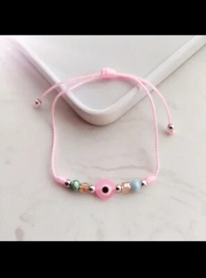 Kinder Mädchen Armband türkische blaue Auge Glücksbringer verstellbar pink Neu - Bild 1 von 2
