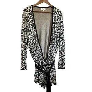 Diane von Furstenberg DVF Wickel Cardigan Pullover 3X Animal Print schwarz Borte - Bild 1 von 6