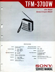 Manual de servicio de radio portátil Sony TFM-3700W FM/AM - Imagen 1 de 3