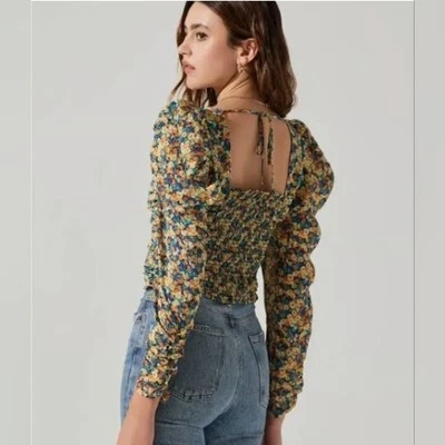 NUEVO CON ETIQUETAS ASTR the Label Para Mujer XL Ditsy Floral Acanalado Manga Abullonada Camiseta Corta Babydoll Foto 1 de 4