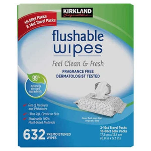 Kirkland Signature Moist Flushable Wipes 632 Fragrance Free Wipes Assorted Packs - Picture 1 of 7