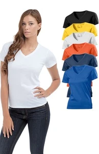 Camiseta De Cuello En V Para Mujer Hanes De Algodón Orgánico Sin Etiqueta - Imagen 1 de 5