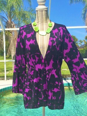 INC Purple,Black DRAMATIC Floral  Bell Slvs LITE/STRETCHY Cardigan XL WORN ONCE - Image 1 of 4