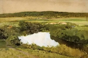 Oil painting Isaak Iliich Levitan - Landscape At twilight. River Istra on canvas - Picture 1 of 1