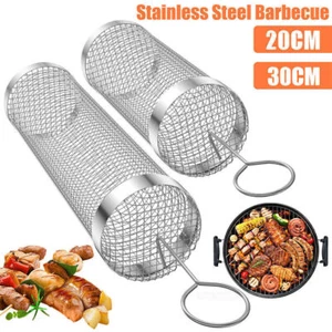 Zylinder Grillkorb Stahl Grillnetz Gemüse Fleisch Grillnetz Edelstahl DE - Bild 1 von 16