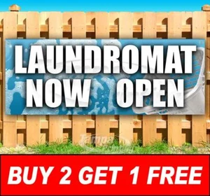 BUY TWO GET ONE FREE OPEN Advertising Vinyl Banner Flag Sign Many Sizes LAUNDRY - Picture 1 of 6