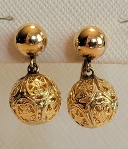 Vintage Fisher & Co 14K Gelbgold Schraubverschluss Ohrringe Ohrhänger Blumenmuster - Bild 1 von 11