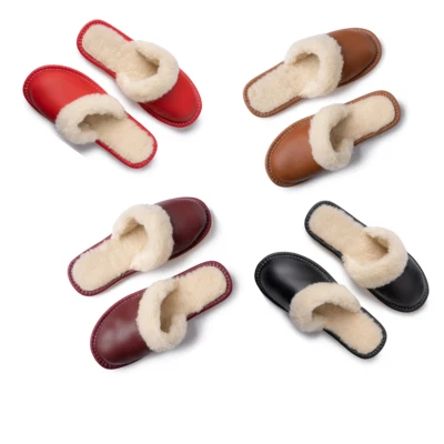 Womens Wool Slippers Soft Leather Slip On Wool Shoe Size 3-8 Warm Xmas Gift