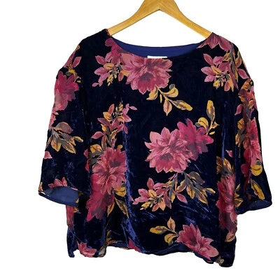 Coldwater Creek Women's Blue Pink Velvet Floral Shirt Top Size XL Burnout - Image 1 of 4