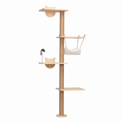 COZIWOW Wall-Mounted Cat Scratching Post, Wooden Cat Climbing Tree, Cat Tower - Image 1 of 4