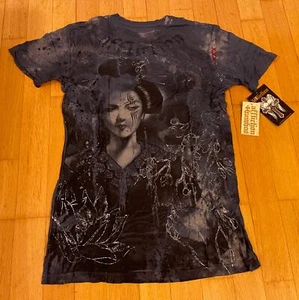 Affliction T-Shirt Geisha Stare Bamboo Tee - S - SLT Blue -Vintage Neu! - Bild 1 von 8